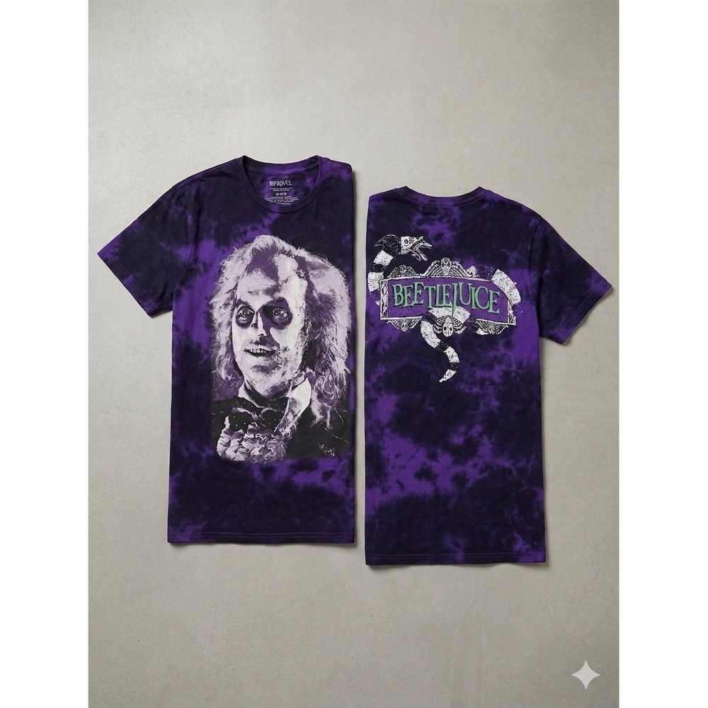 Beetlejuice Tie Dye Graphic T-Shirt Mens Medium Purple Sandworm Mad Engine